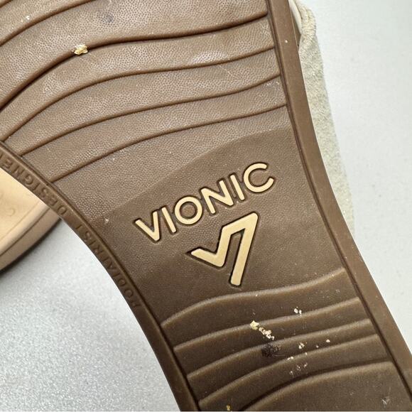 Vionic Tan Leather Flip Flop Wedge Sandals Womens 9 Casual Beachy Comfort Shoes - Picture 5 of 7